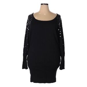 Anna Scholz Black Sweater Dress 22 Sequin Stretch Knit Scoop Neck Plus Size
